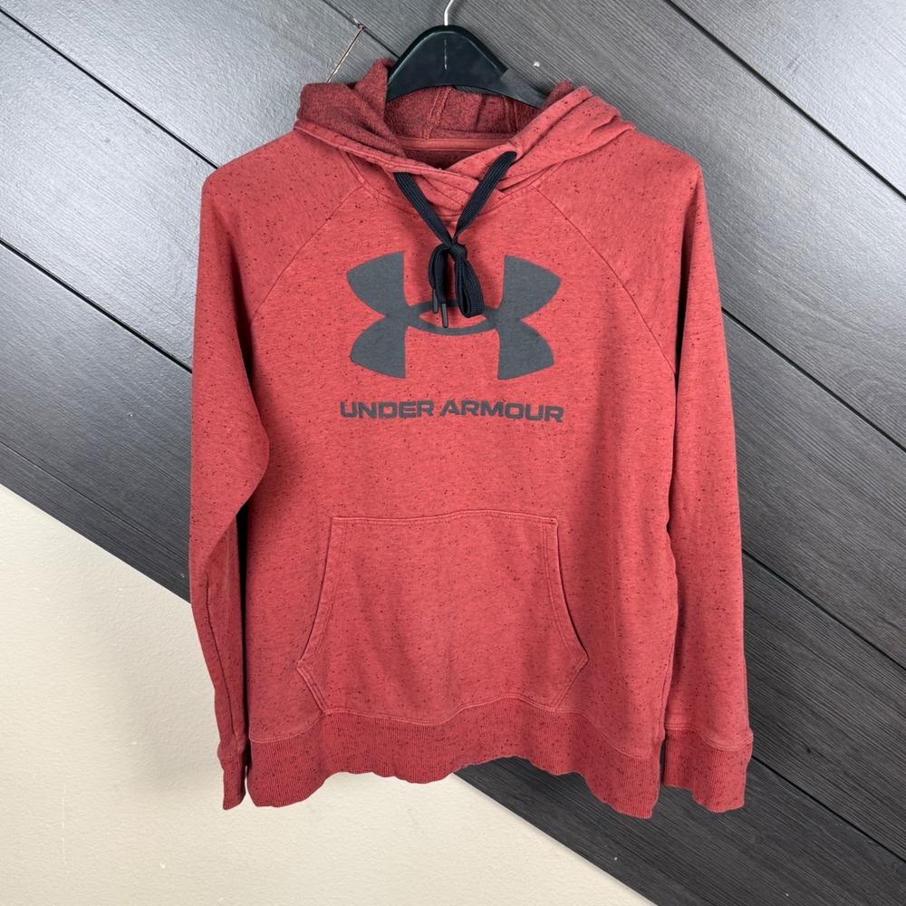 Under Armour Women Rival Fleece Hoodie Medium Rust Black Speckled Logo Pullover